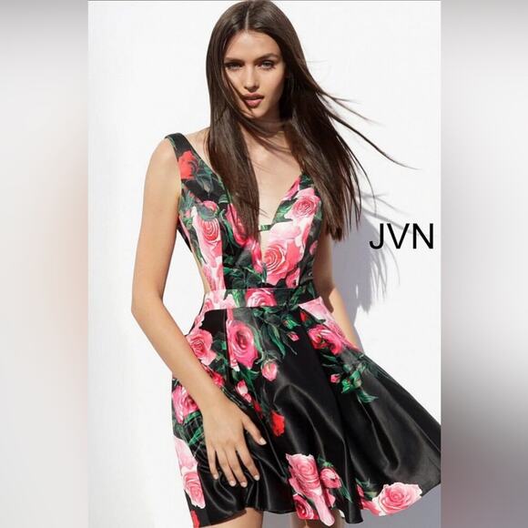 JVN Jovani As Seen On TV JVN65166 Floral Print A-Line Cut-Out Dress Size 2 - Picture 3 of 11